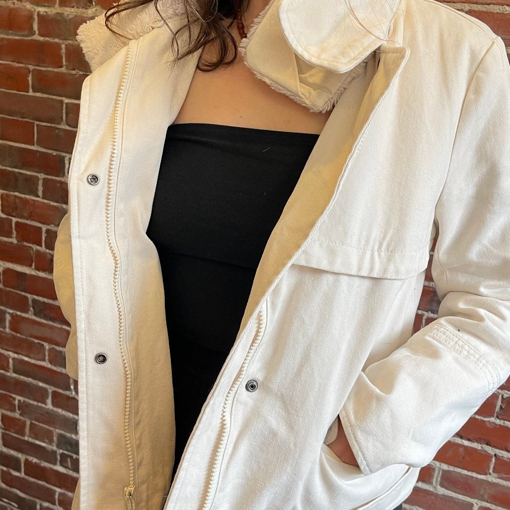 Gap cotton moto jacket with belt and detachable fleece collar SMALL